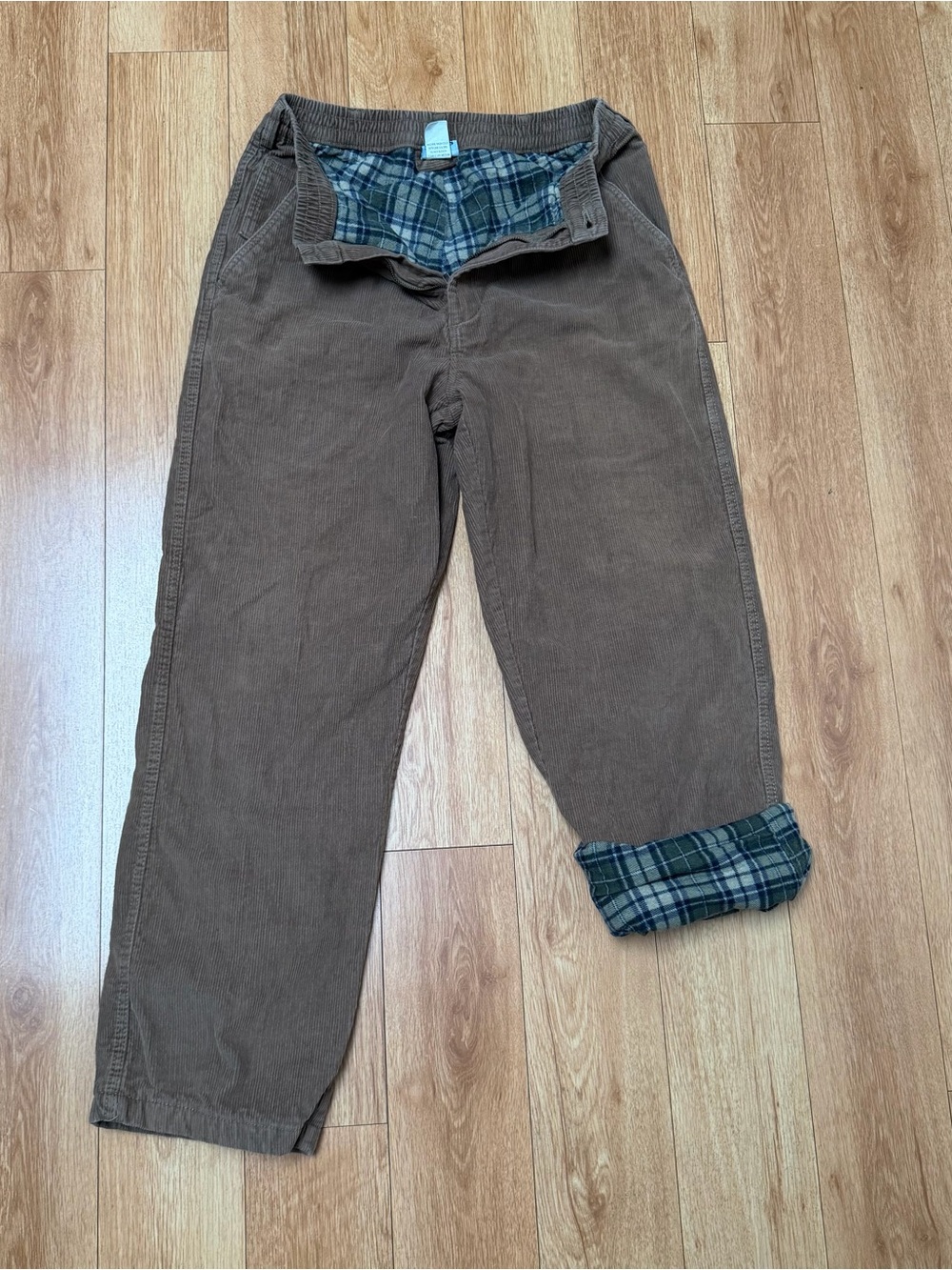 Vintage Haband Ice House Flannel Lined Corduroy Pants Brown Plaid Sz 32/M Warm